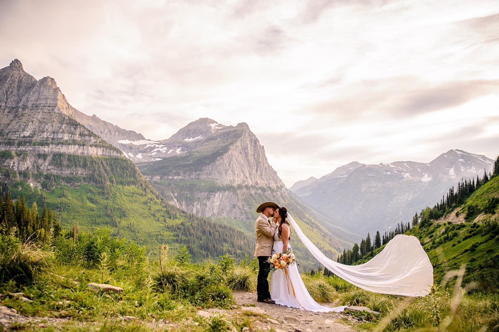 Wedding couple in mountains